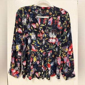 J. Crew Floral Blouse - Navy with Multicolor Floral Pattern